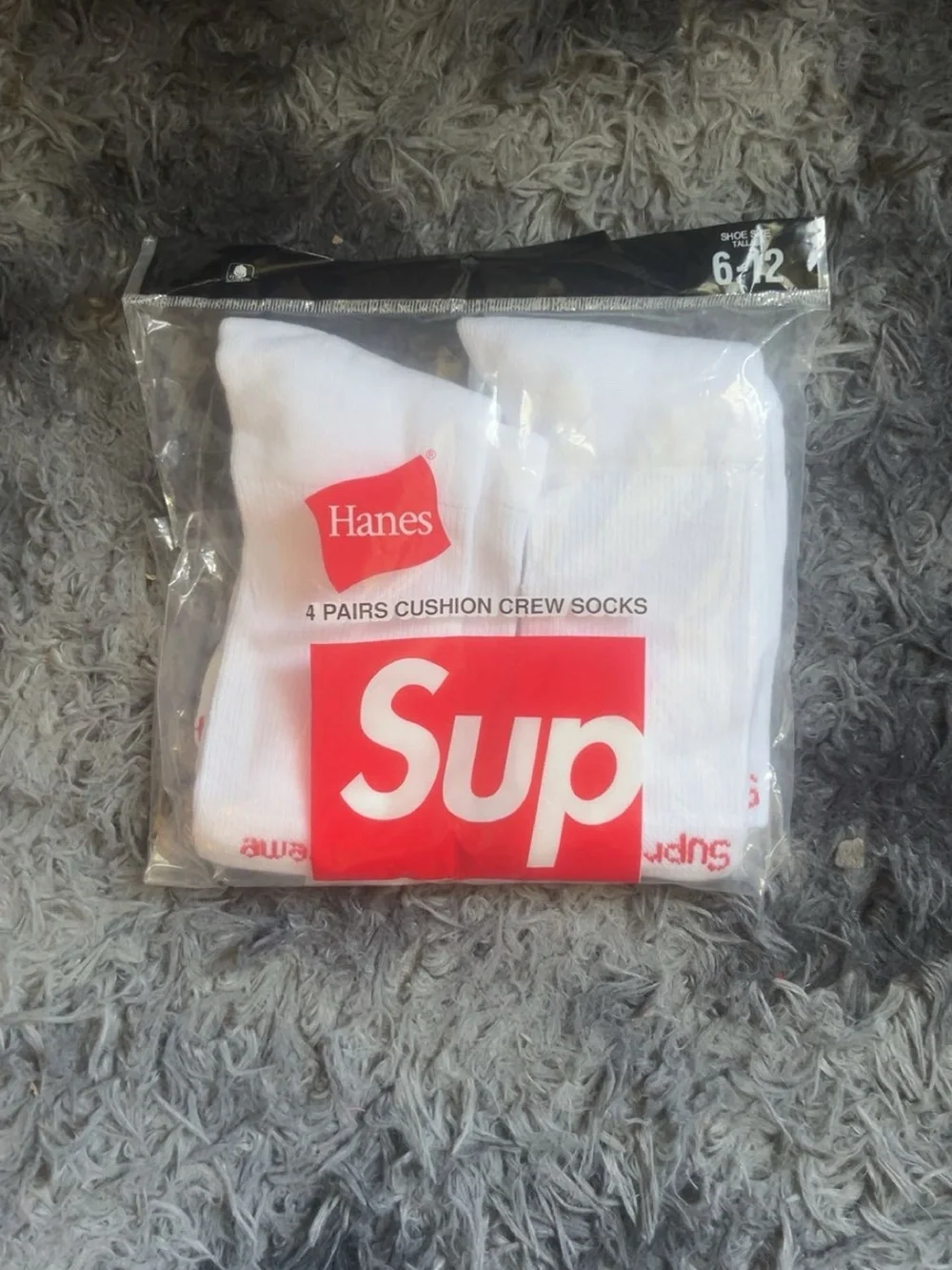 Hanes White Crew Cushion Socks with Red Logo (2 Pairs)